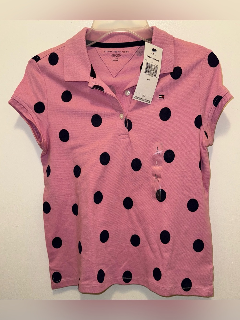 Tommy Hilfiger Pink Polo with Black Polka Dots